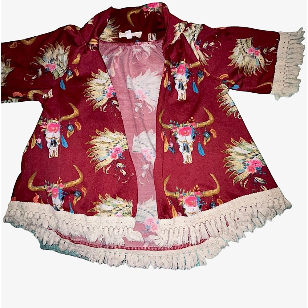 Southern Stitch -2T  Girls Cowboy Western Shaw Indian Fringe Cover Up